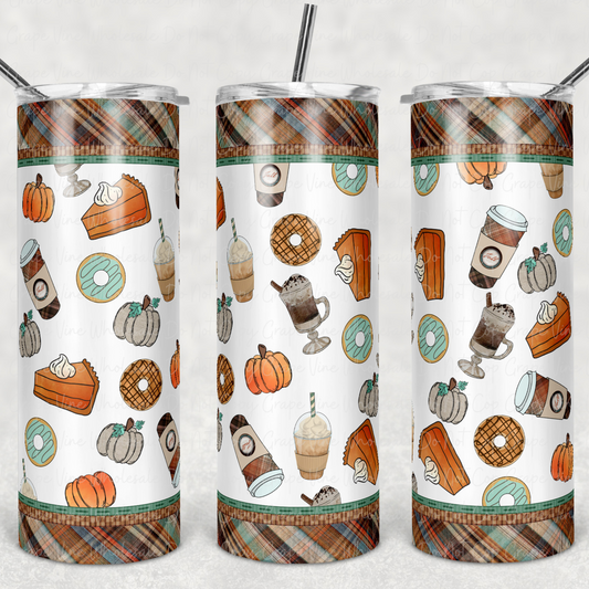 Fall Doodle Coffee (plaid) 20oz Skinny Tumbler Grape Vine Wholesale