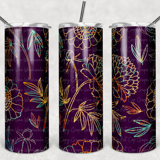 Fall Flower Outline 20oz Skinny Tumbler Grape Vine Wholesale