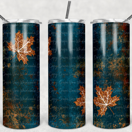 Fall Leaves - Teal 20oz Skinny Tumbler Grape Vine Wholesale