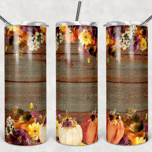 Fall Pumpkins 20oz Skinny Tumbler Grape Vine Wholesale