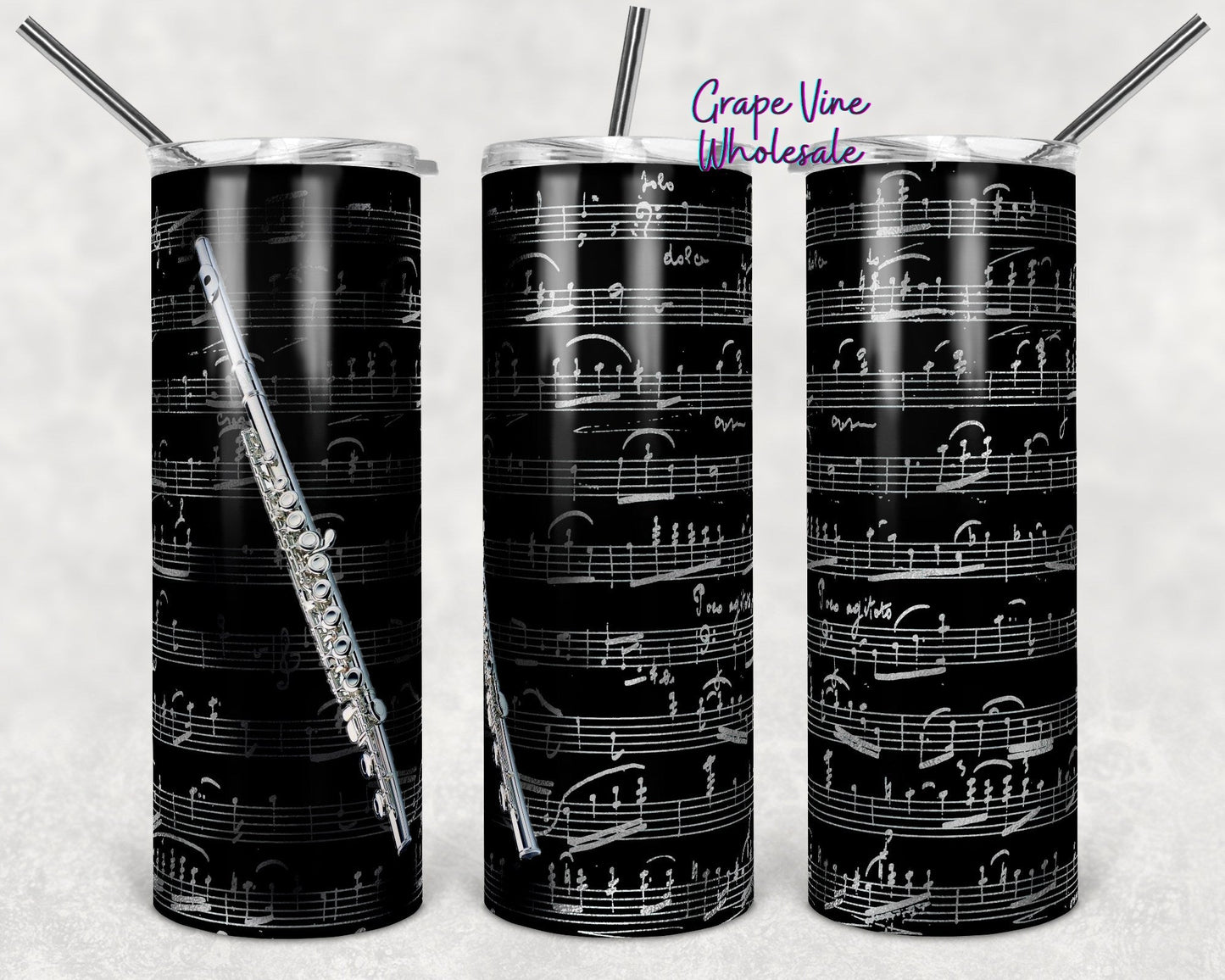 Flute Music Notes 20oz Skinny Tumbler Grape Vine Wholesale