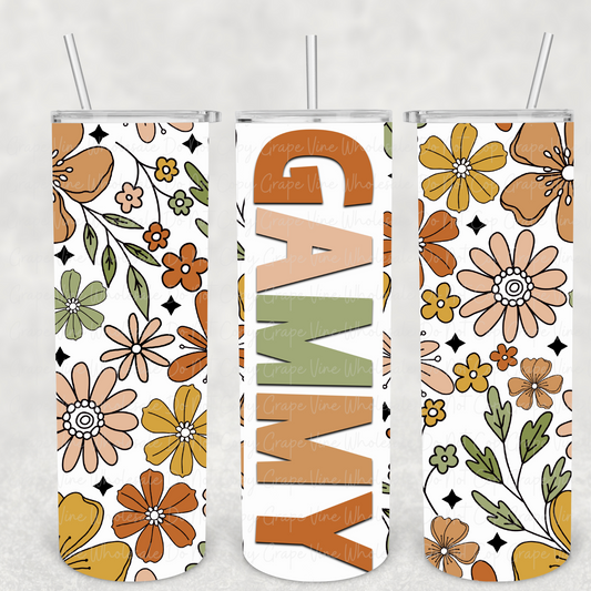 Gammy (Retro Flowers) 20oz Skinny Tumbler Grape Vine Wholesale