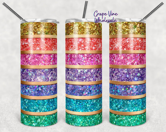 Glitter Burst Mania Stripe 20oz Skinny Tumbler Grape Vine Wholesale