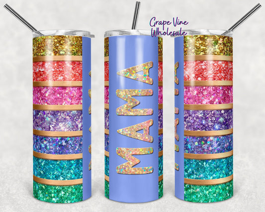 Glitter Burst Mania Stripe Mama 20oz Skinny Tumbler Grape Vine Wholesale