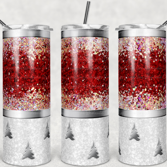 Glitter Foil Christmas Trees  20oz Skinny Tumbler Grape Vine Wholesale