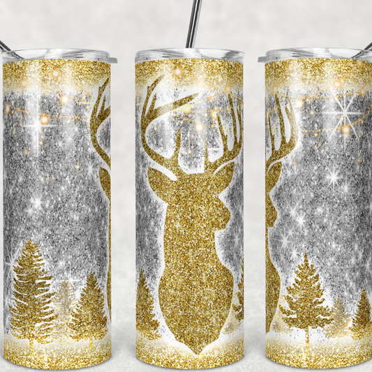 Glitter Gold Deer  20oz Skinny Tumbler Grape Vine Wholesale