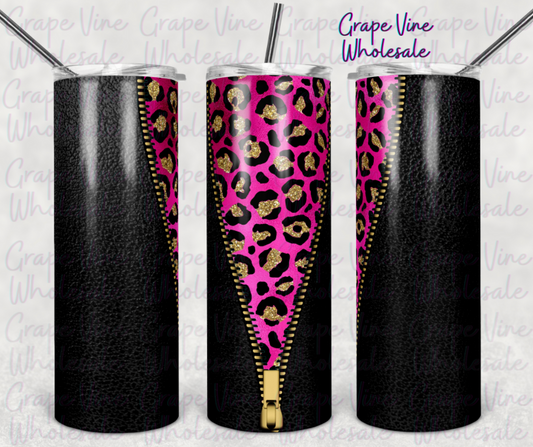 Glitter Leopard Print Leather Zipper 20oz Skinny Tumbler Grape Vine Wholesale