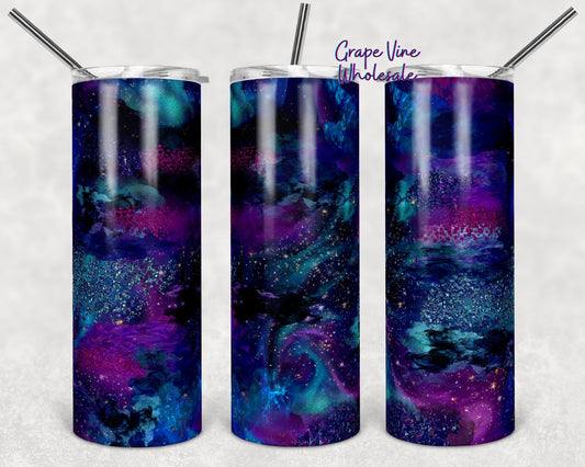 Glittery Space Galaxy 20oz Skinny Tumbler Grape Vine Wholesale