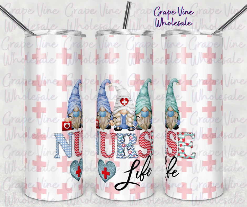 Gnome Nurse Life 20oz Skinny Tumbler Grape Vine Wholesale