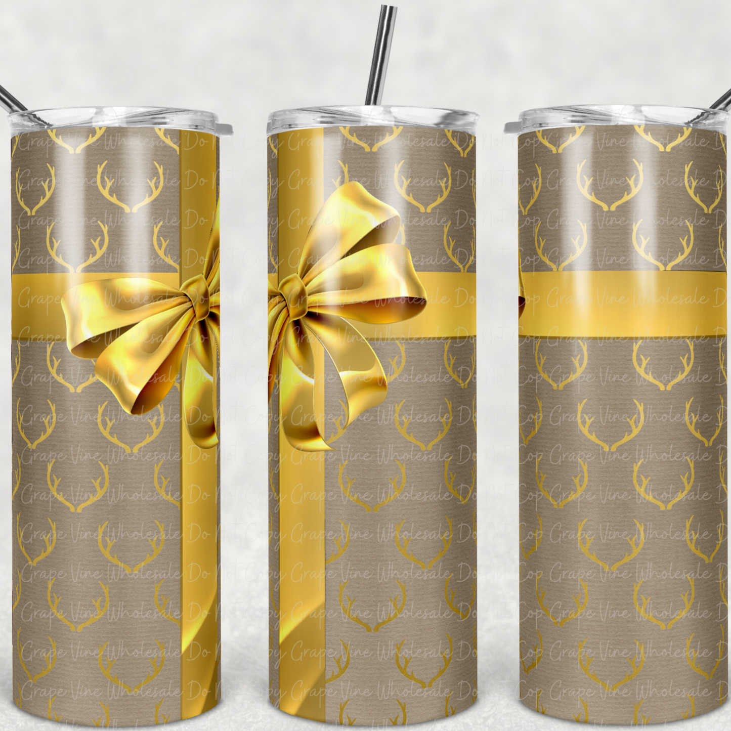 Gold Foil Present with Bow  20oz Skinny Tumbler Grape Vine Wholesale