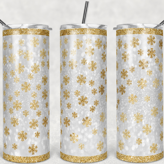 Gold Glitter Snowflake  20oz Skinny Tumbler Grape Vine Wholesale