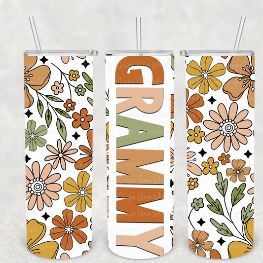 Grammy (Retro Flowers) 20oz Skinny Tumbler Grape Vine Wholesale