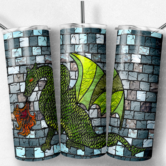 Green Stained Glass Dragon 20oz Skinny Tumbler Grape Vine Wholesale