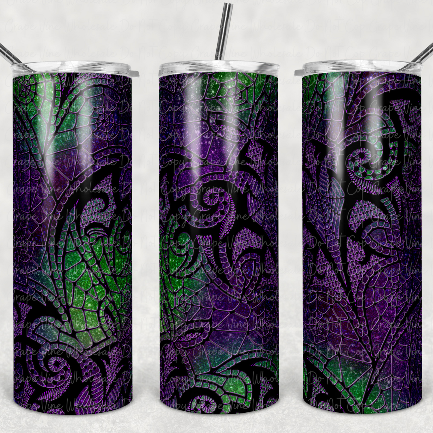 Halloween Glitter & Lace Batty Skinny Tumbler Grape Vine Wholesale