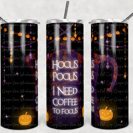 Halloween I need coffee to focus 20oz Skinny Tumbler Grape Vine Wholesale