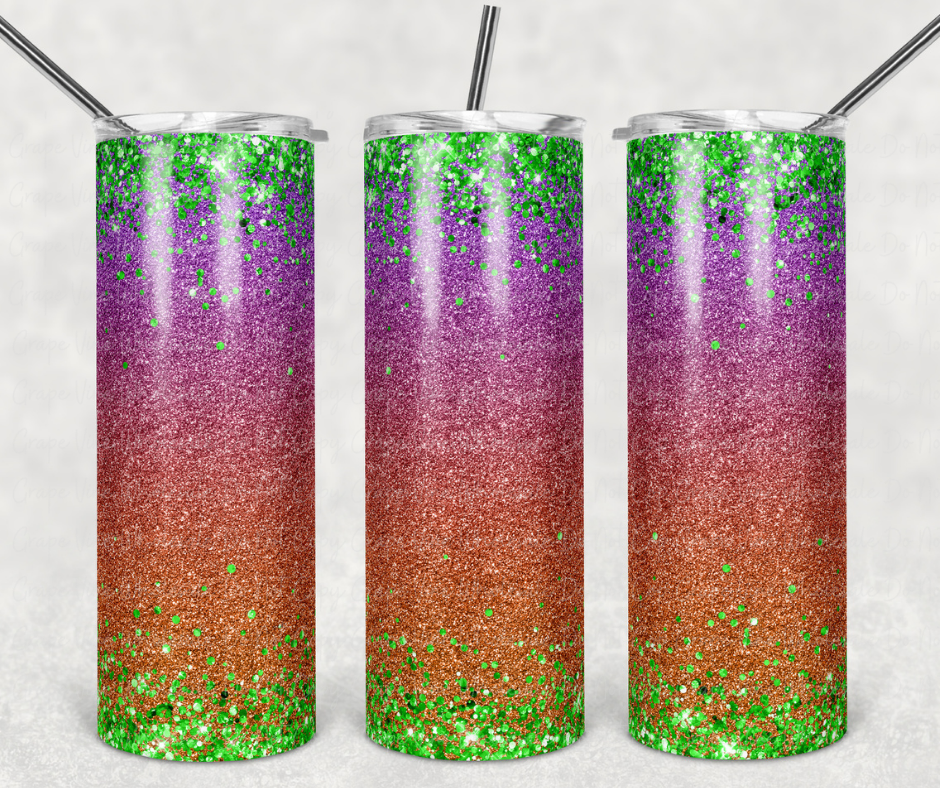 Halloween Purple and Orange Glitter Ombre 20oz Skinny Tumbler Grape Vine Wholesale