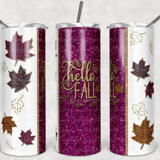 Hello Fall (burgundy)  20oz Skinny Tumbler Grape Vine Wholesale