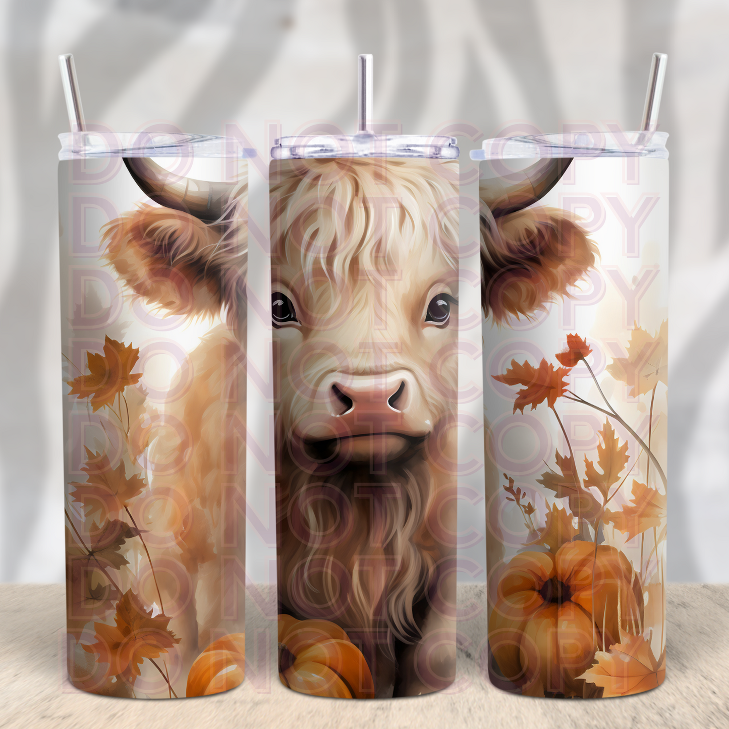 Highland Cow and Pumpkins 20oz Skinny Tumbler Grape Vine Wholesale