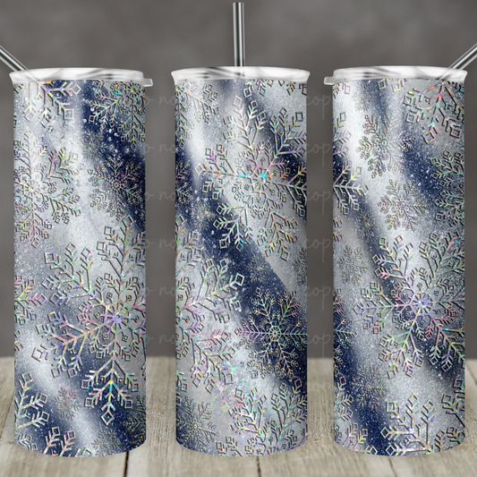 Holographic Snowflakes on Navy and Silver 20oz Skinny Tumbler Grape Vine Wholesale