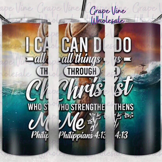 I can do all things through Christ -ocean waves- 20oz Skinny Tumbler Grape Vine Wholesale