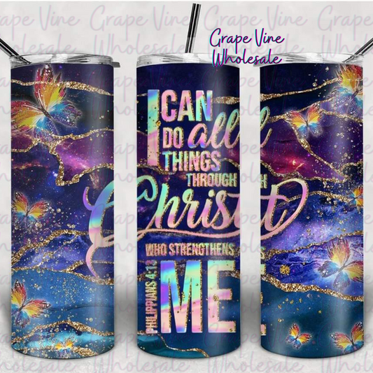 I can do all things through Christ -purple marble- 20oz Skinny Tumbler Grape Vine Wholesale