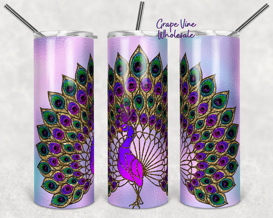 I'm a Peacock You Gotta Let Me Fly Glitter Burst 20oz Skinny Tumbler Grape Vine Wholesale