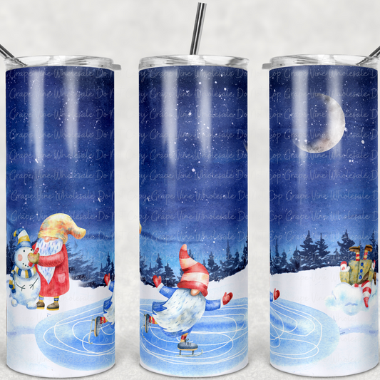 Ice Skating Gnomes  20oz Skinny Tumbler Grape Vine Wholesale