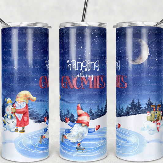 Ice Skating Gnomes - Hanging with my Gnomies  20oz Skinny Tumbler Grape Vine Wholesale