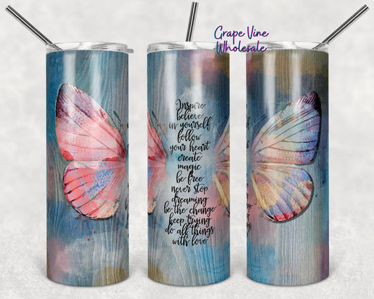 Inspire, Believe in Yourself Multi Colored Woodgrain 20oz Skinny Tumbler Grape Vine Wholesale