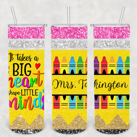 It Takes a Big Heart to Shape Little Minds (add Teacher's Name!) 20oz Skinny Tumbler Grape Vine Wholesale