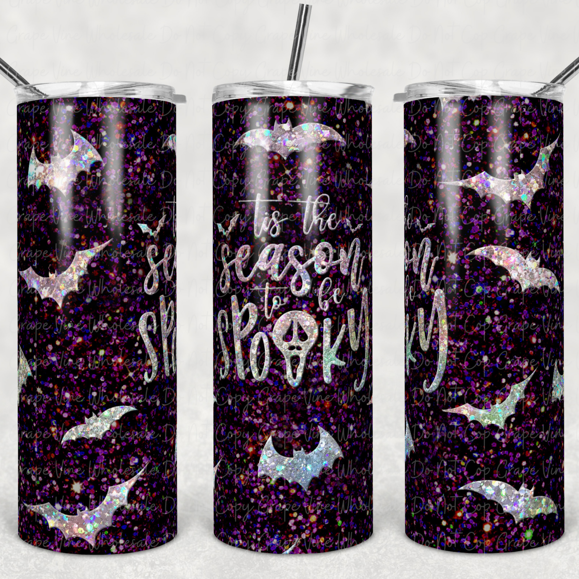 It's Spooky Season (glitter) 20oz Skinny Tumbler Grape Vine Wholesale