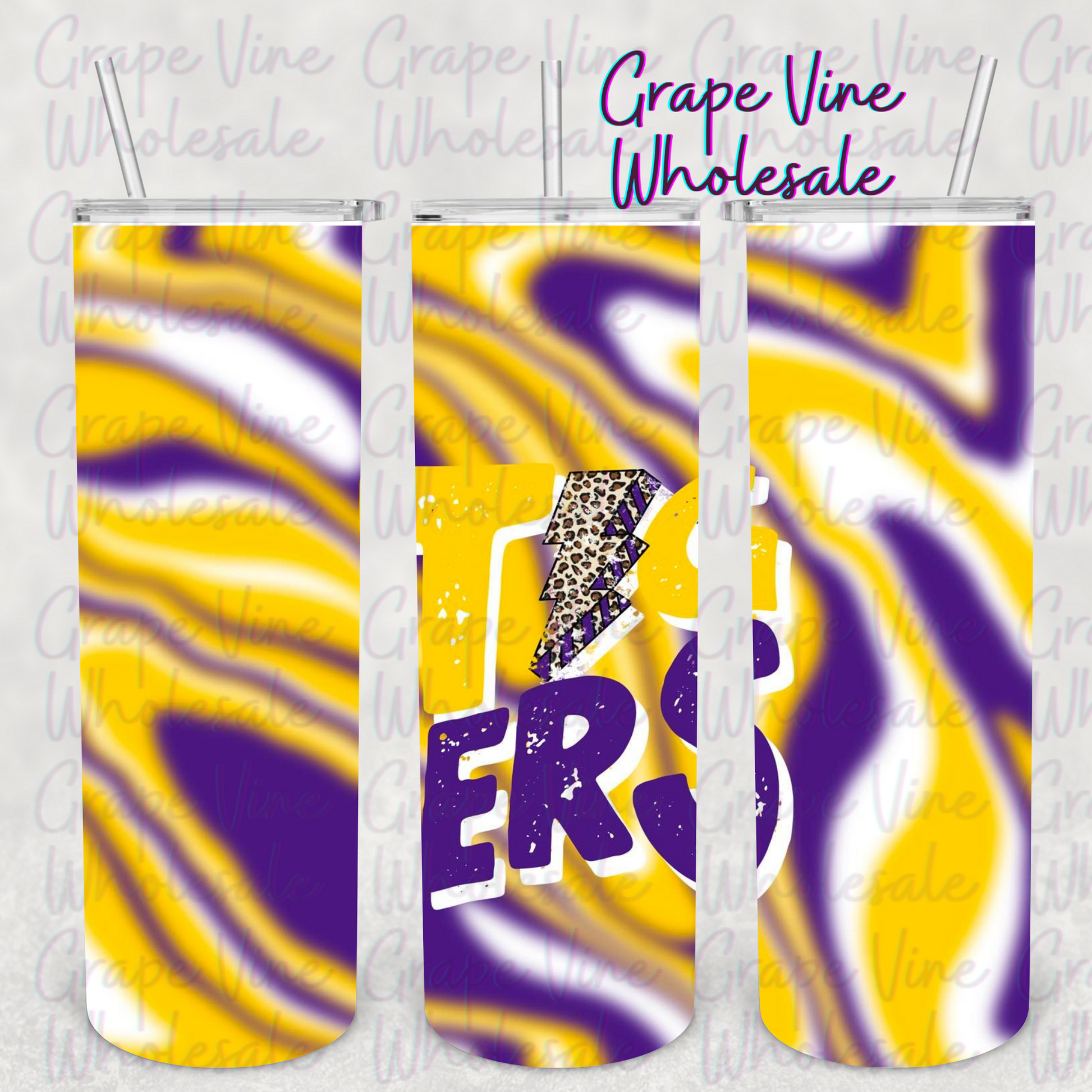 KB Designs Exclusive Tigers 20oz Skinny Tumbler Grape Vine Wholesale