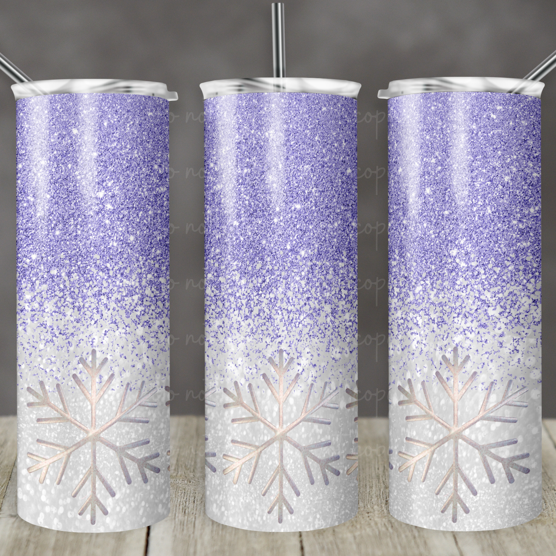 Lavender Glitter Snowflakes 20oz Skinny Tumbler Grape Vine Wholesale