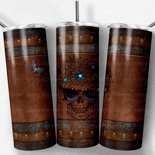 Leather Skull With Flowers 20oz Skinny Tumbler Grape Vine Wholesale