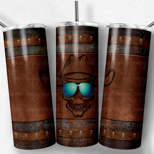 Leather Skull with Sunglasses 20oz Skinny Tumbler Grape Vine Wholesale