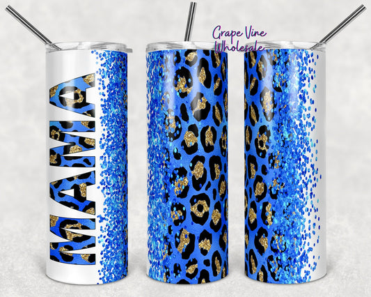 Leopard Glitter Burst Mama 20oz Skinny Tumbler Grape Vine Wholesale