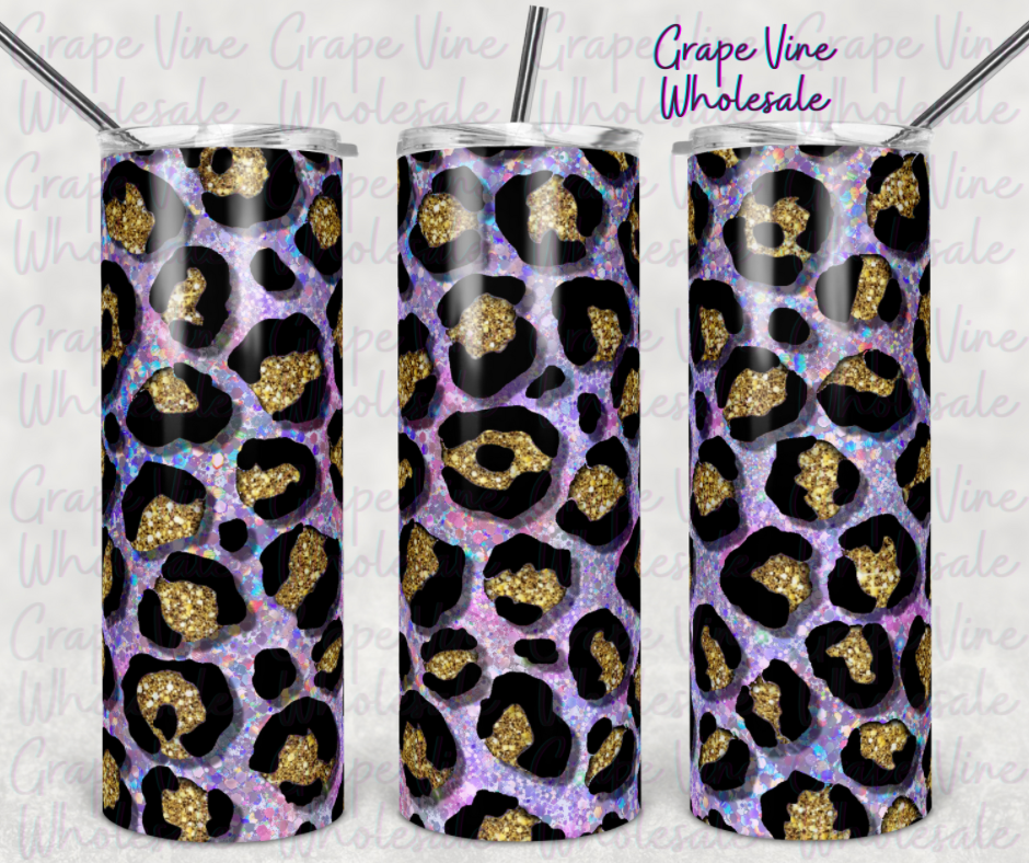 Leopard Glitter Sparkles 20oz Skinny Tumbler Grape Vine Wholesale