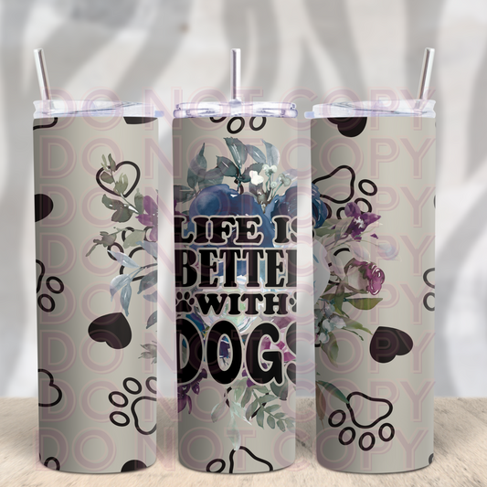 Life is Better with Dogs 20oz Skinny Tumbler Grape Vine Wholesale