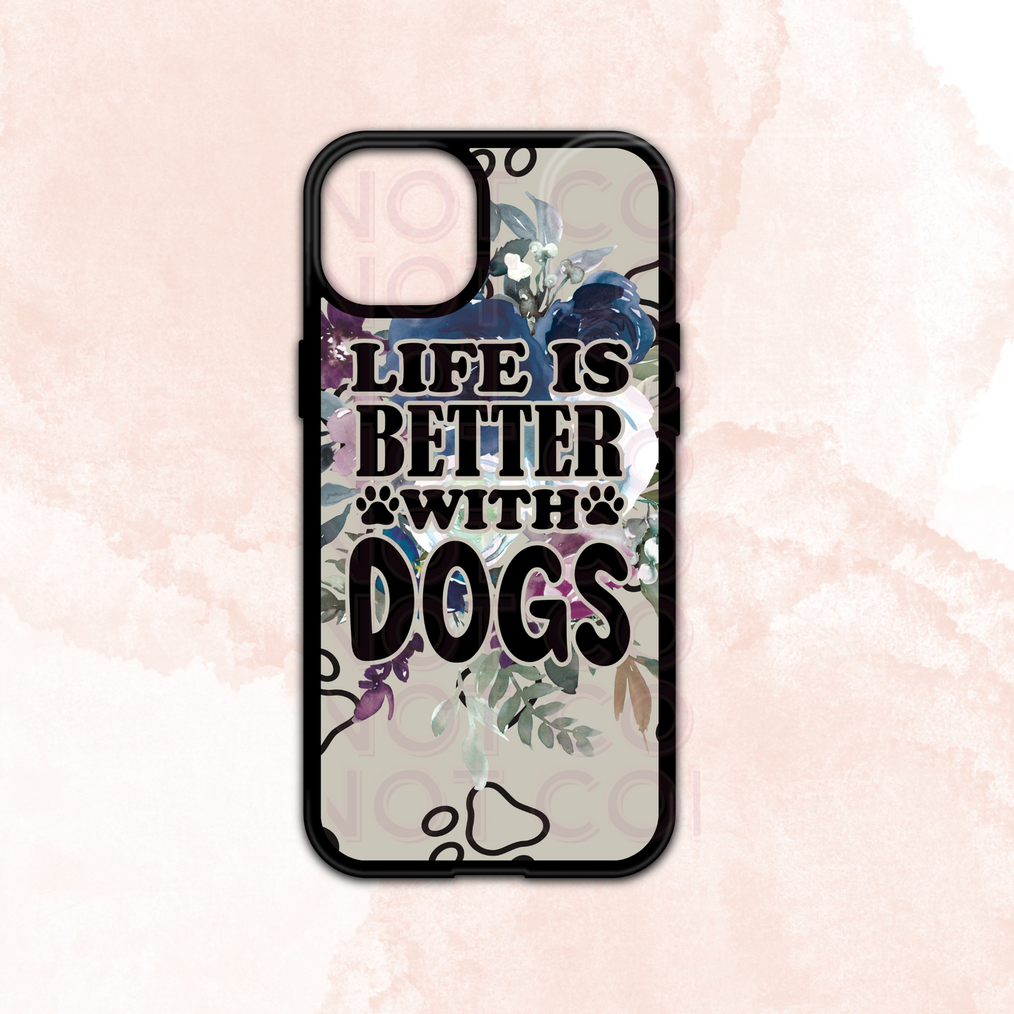 Life is Better with Dogs iPhone Case Slight Glitter Finish MOQ 5 Grape Vine Wholesale