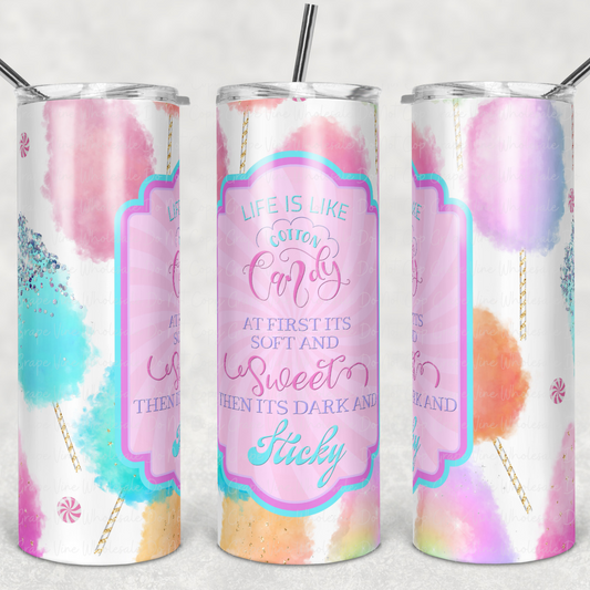 Life is Like Cotton Candy 20oz Skinny Tumbler Grape Vine Wholesale