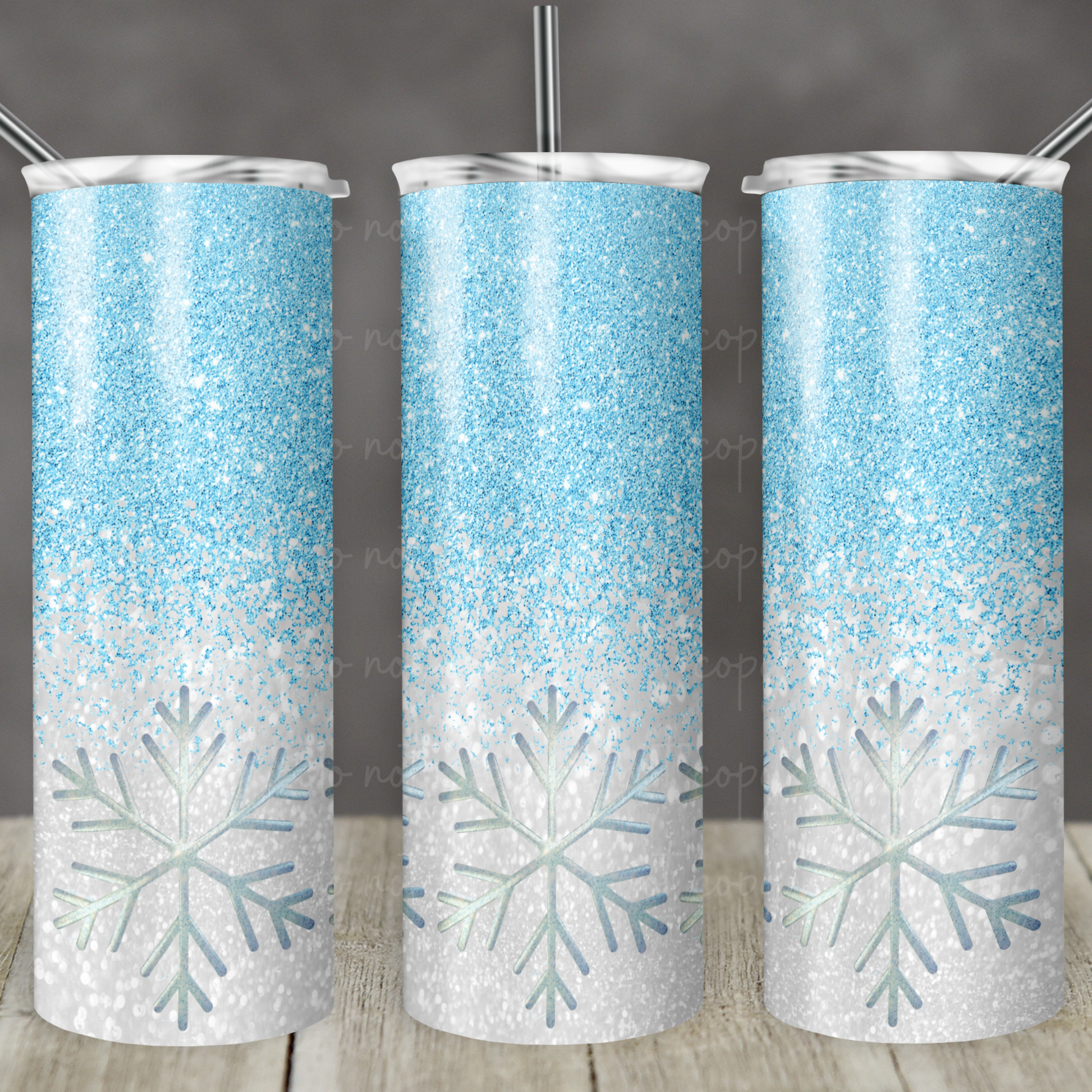 Light Blue Glitter Snowflakes 20oz Skinny Tumbler Grape Vine Wholesale