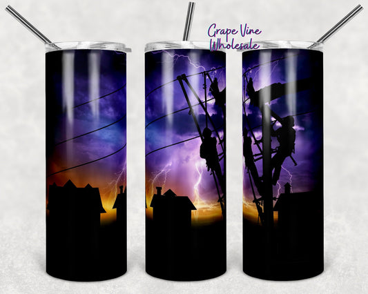 Lineman Under The Lightening 20oz Skinny Tumbler Grape Vine Wholesale