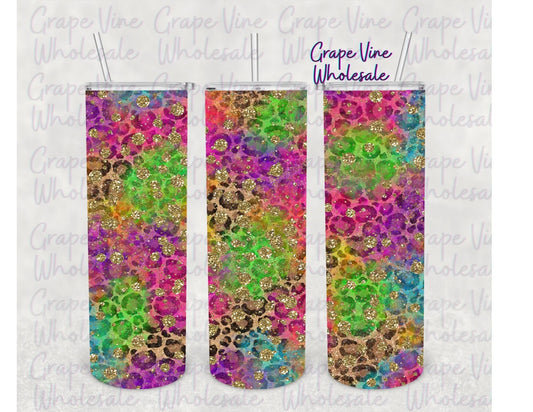 Little Bit Of Color W/ Glitter Burst & Leopard 20oz Skinny Tumbler Grape Vine Wholesale