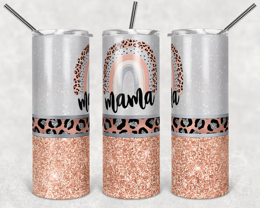 Mama Rainbow with Glitter and Leopard 20oz Skinny Tumbler Grape Vine Wholesale