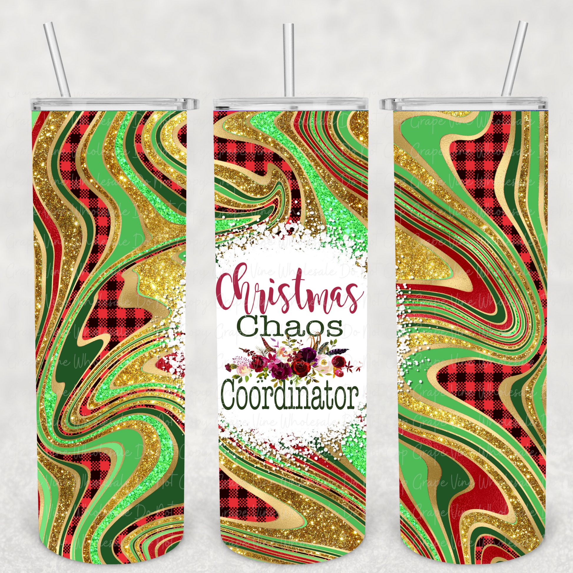 Marbled Christmas Chaos Coordinator 20oz Skinny Tumbler Grape Vine Wholesale