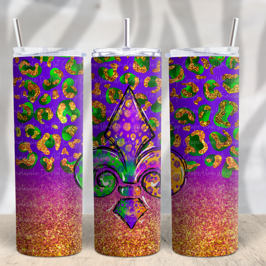 Mardi Gras Fleur De Lis 20oz Skinny Tumbler Grape Vine Wholesale