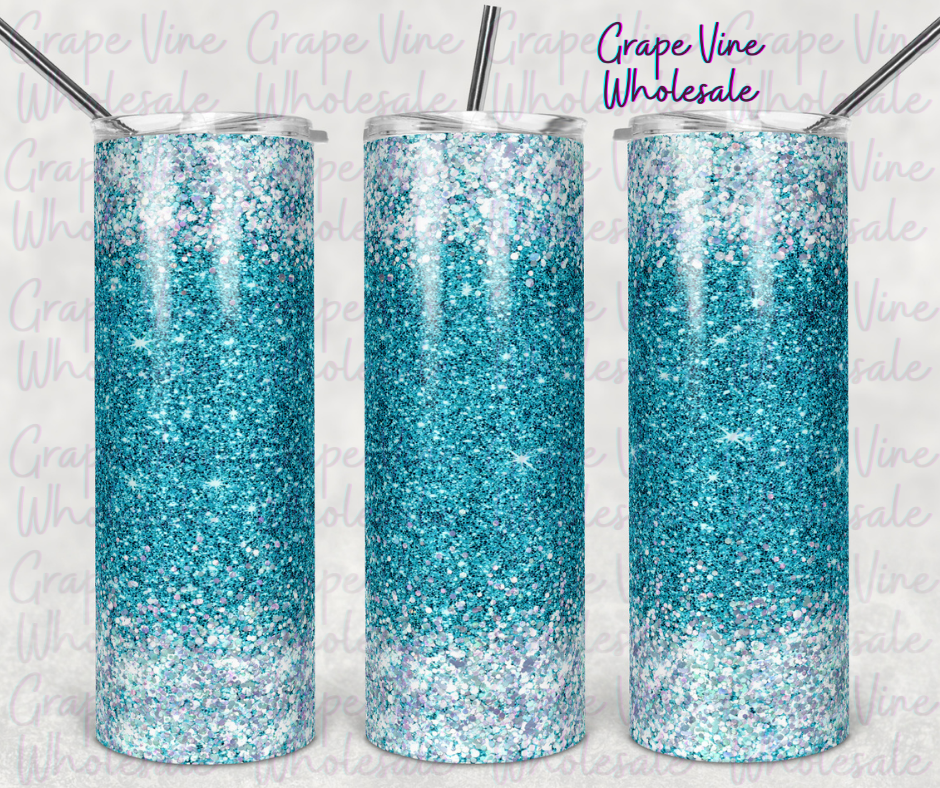 Mermaid Blue Glitter Ombre 20oz Skinny Tumbler Grape Vine Wholesale