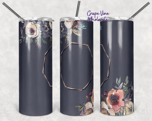 Muted Floral Geo Mock 20oz Skinny Tumbler Grape Vine Wholesale