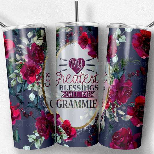 My Greatest Blessings Call Me Grammie 20oz Skinny Tumbler Grape Vine Wholesale