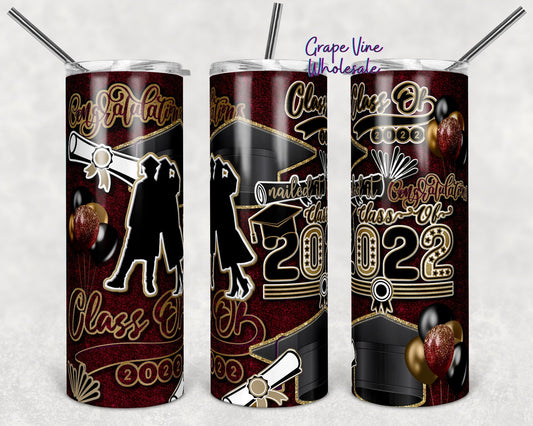 Nailed It Class of 2022 Maroon & Gold Matte Burst 20oz Skinny Tumbler Grape Vine Wholesale